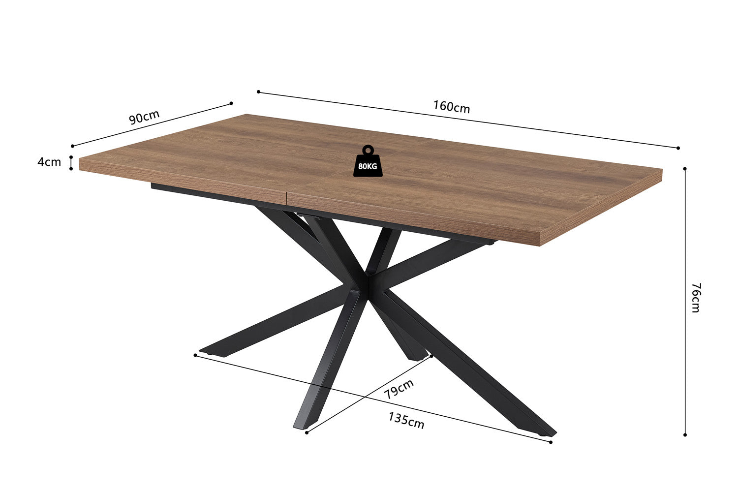 Rousseau - Table extensible Kos 160-200 cm Marron foncé - 76x200x90 cm