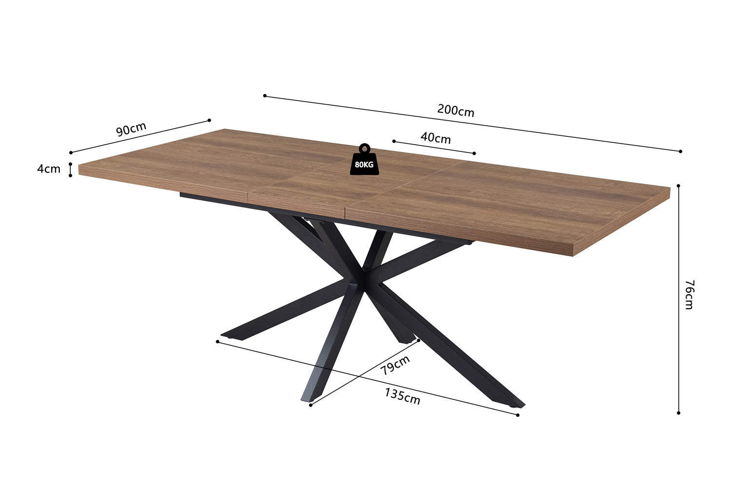 Rousseau - Table extensible Kos 160-200 cm Marron foncé - 76x200x90 cm