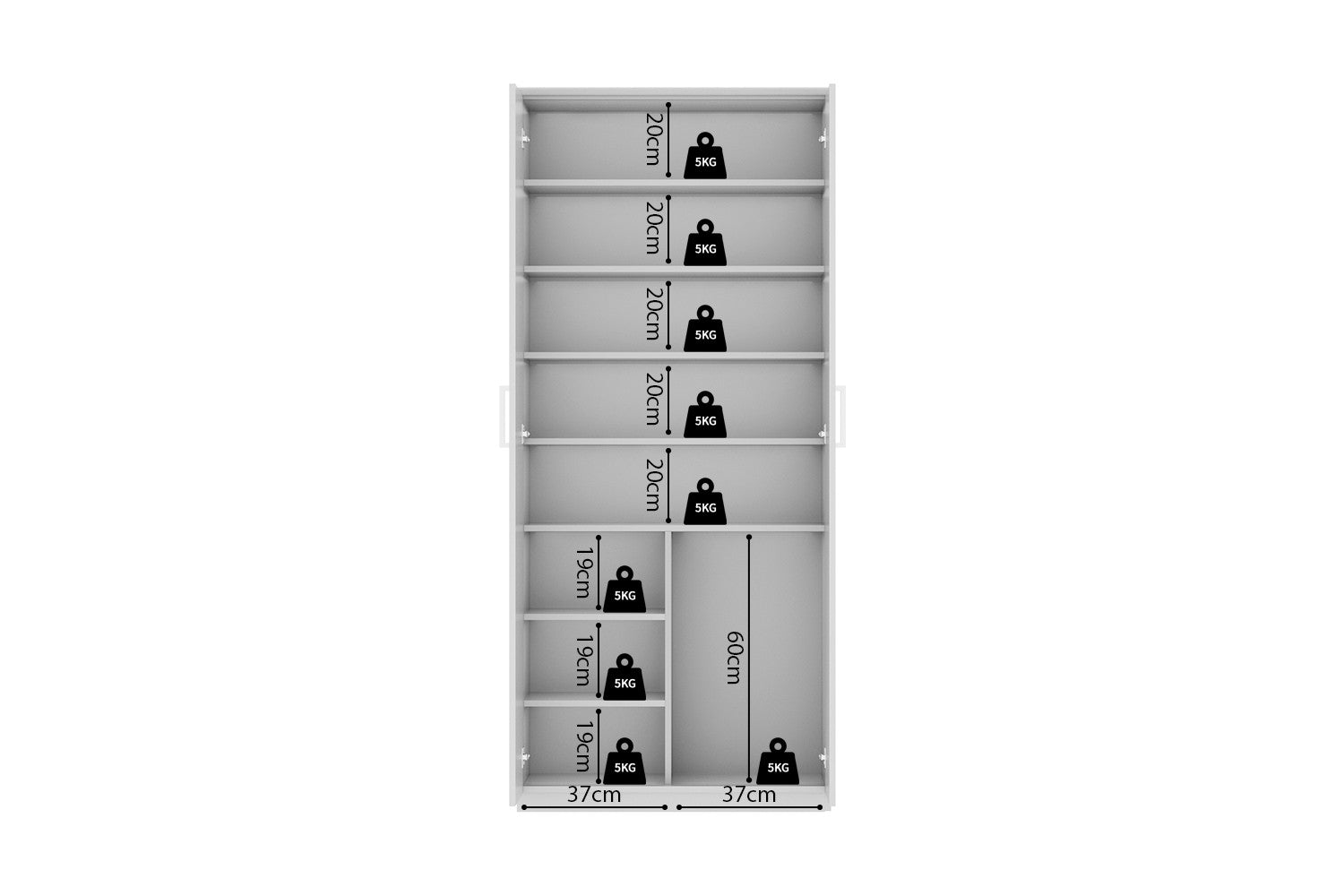 Rousseau - Schoenenkast Mike 2 deuren Wit - 183x80x37 cm