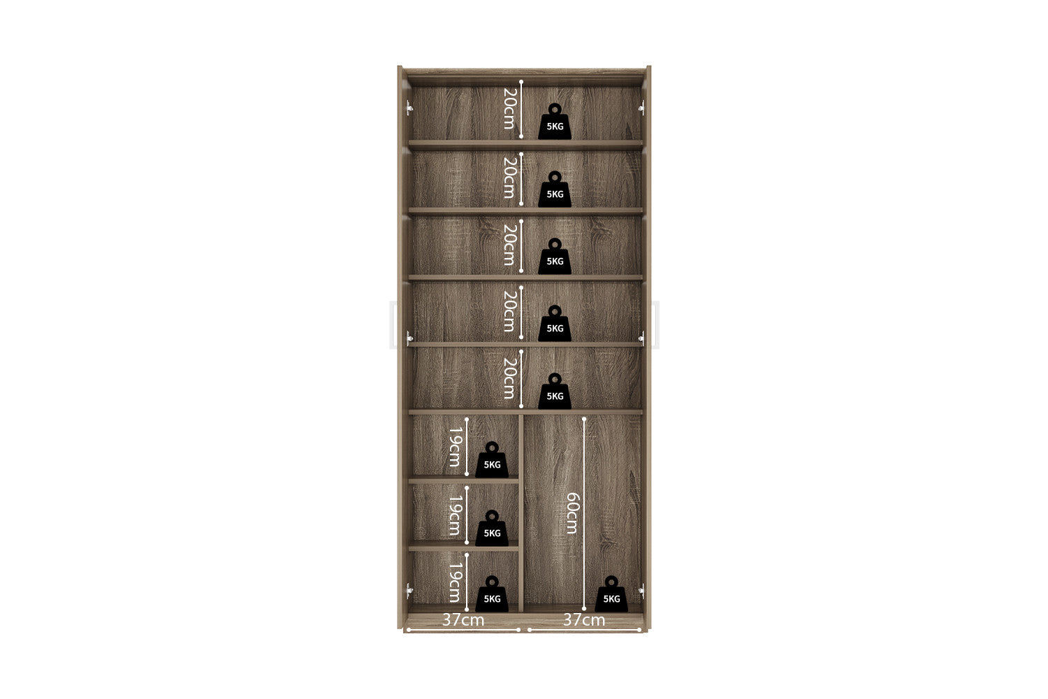Rousseau - Schoenenkast Mike 2 deuren Sonoma - 183x80x37 cm