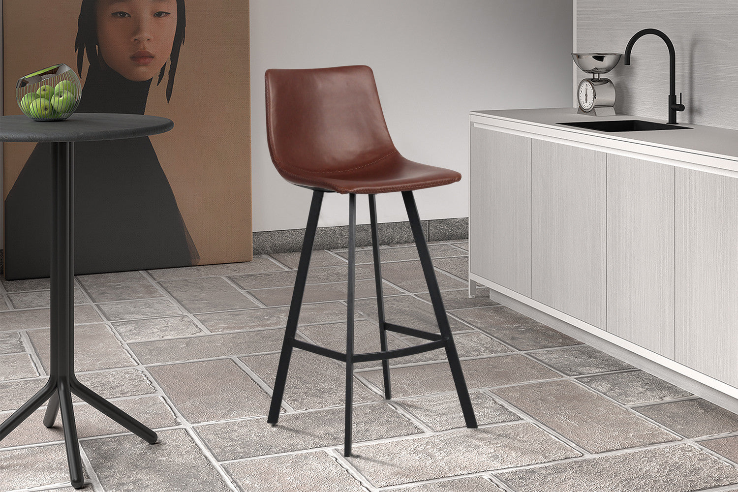 Rousseau - Barstoel Ozan  PU Bruin - 108x49x47 cm