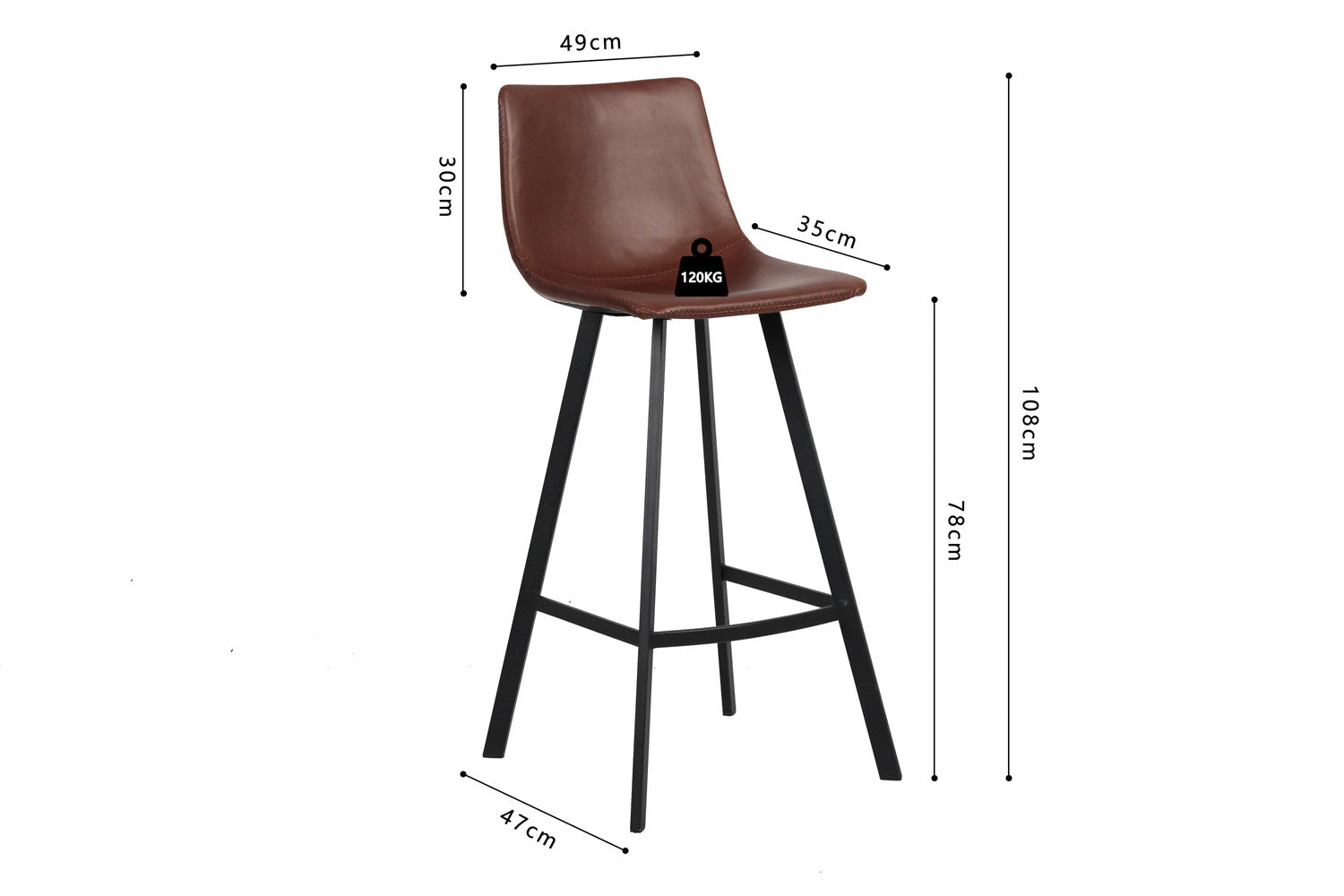 Rousseau - Chaise de bar Ozan PU Marron - 108x49x47 cm