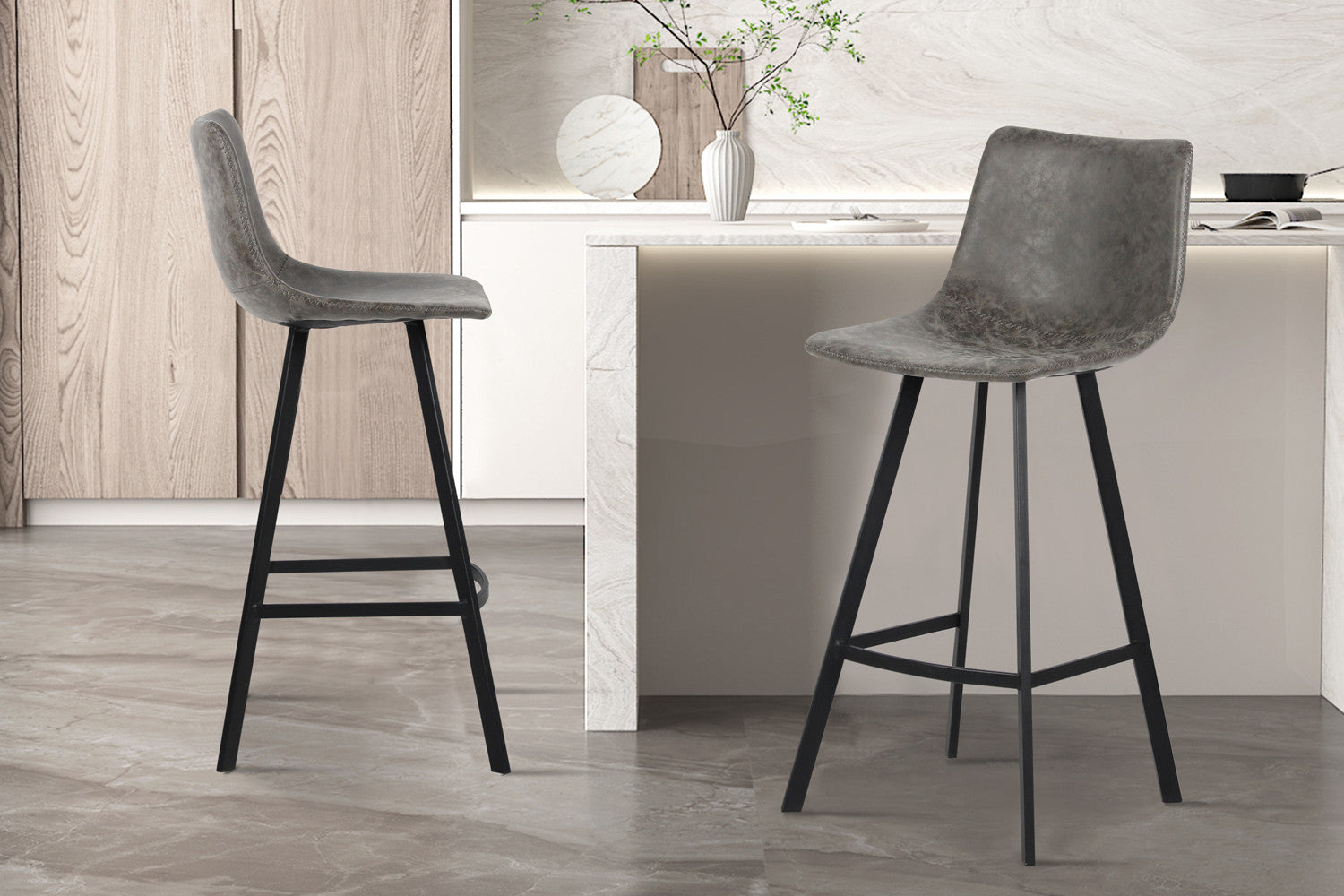 Rousseau - Barstoel Ozan PU Grijs - 108x49x47 cm