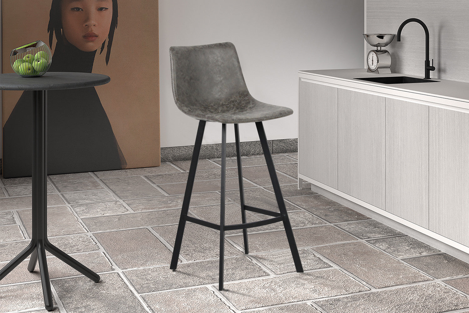Rousseau - Barstoel Ozan PU Grijs - 108x49x47 cm