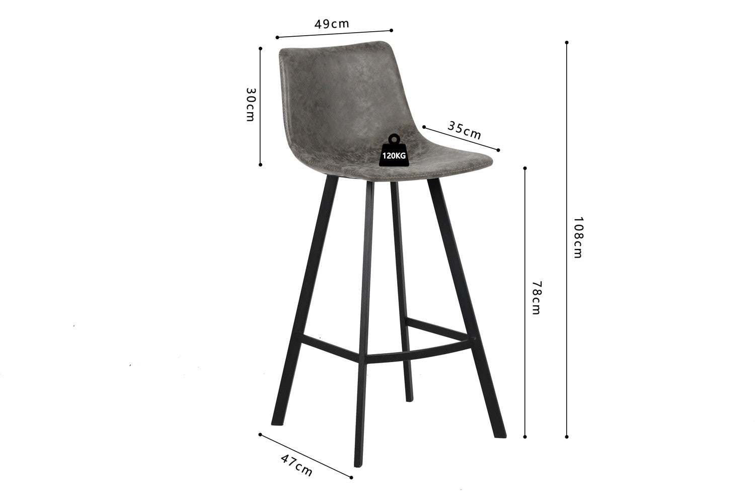 Rousseau - Chaise de bar Ozan PU Gris - 108x49x47 cm