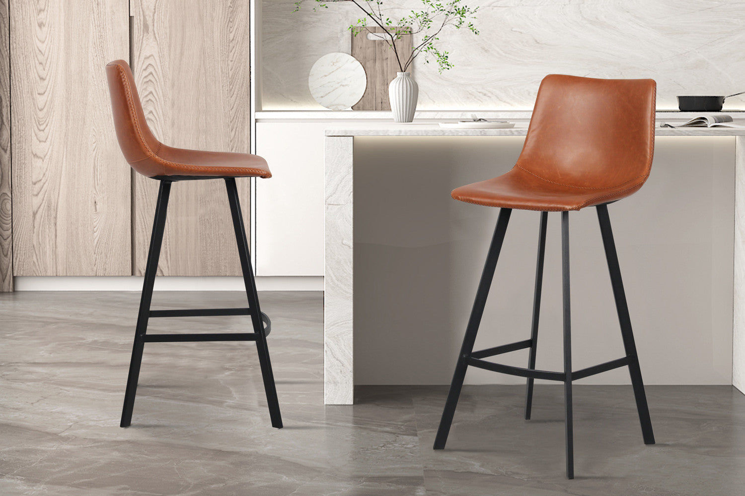 Rousseau - Barstoel Ozan PU Cognac - 108x49x47 cm