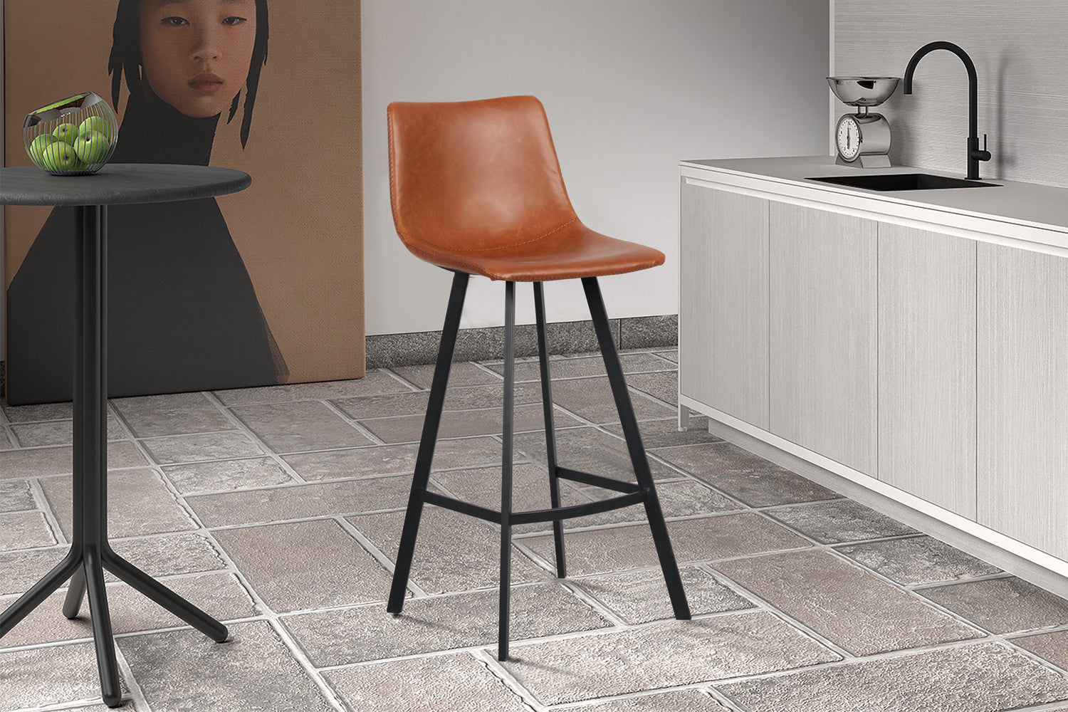 Rousseau - Barstoel Ozan PU Cognac - 108x49x47 cm