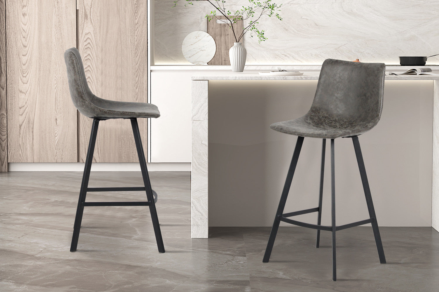 Rousseau - Counterstoel Ozan PU Grijs - 98x45x49 cm