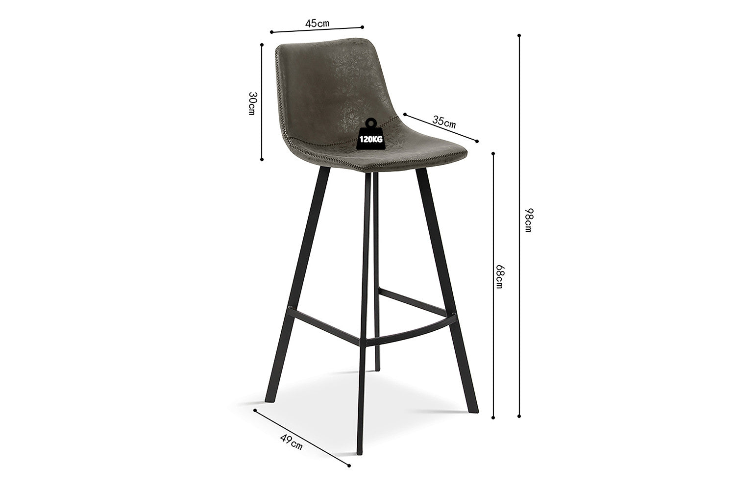 Rousseau - Chaise de bar Ozan PU Gris - 98x45x49 cm