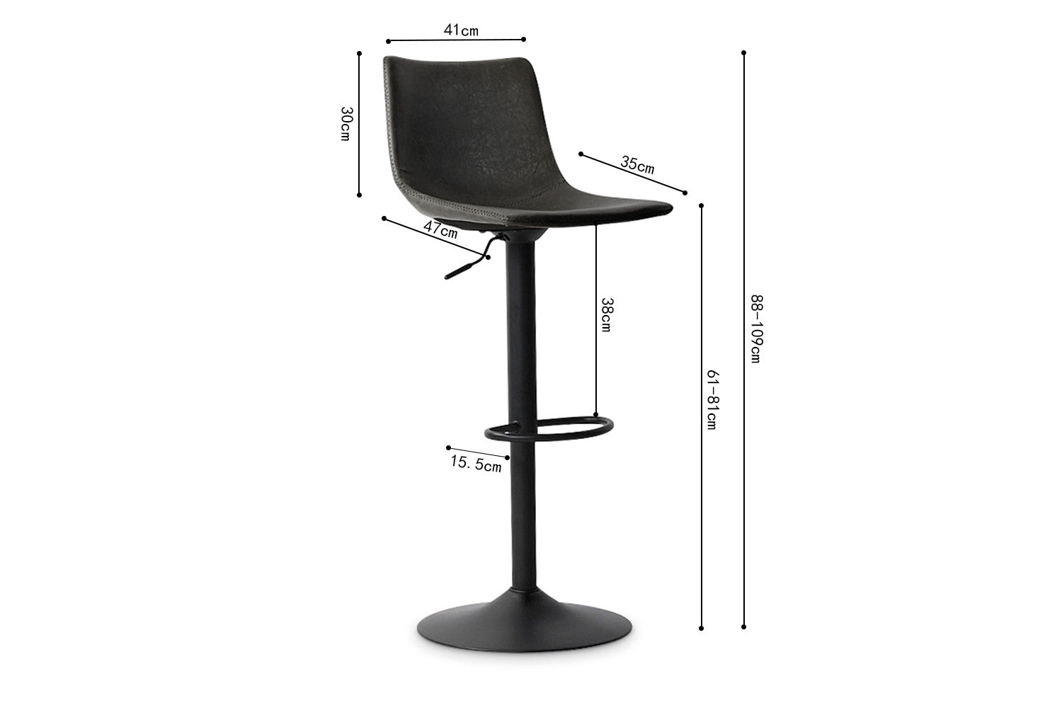 Rousseau - Barstoel Trevi PU Zwart - 88x41x47 cm