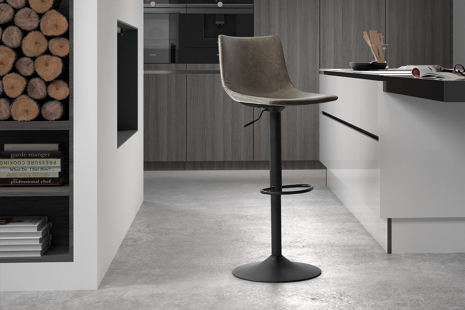 Rousseau - Chaise de bar Trevi PU Gris - 88x41x47 cm