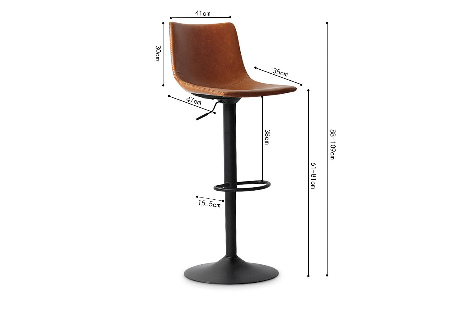 Rousseau - Chaise de bar Trevi PU Cognac - 88x41x47 cm