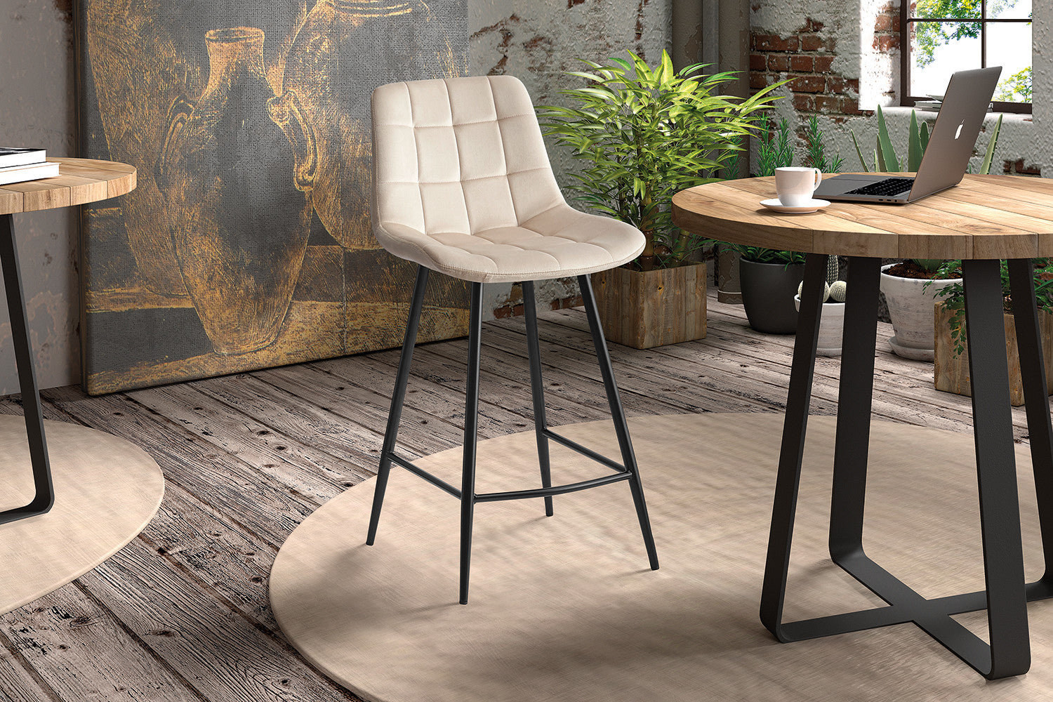 Rousseau - Tabouret de bar Juta Velours Beige - 95x46x36 cm