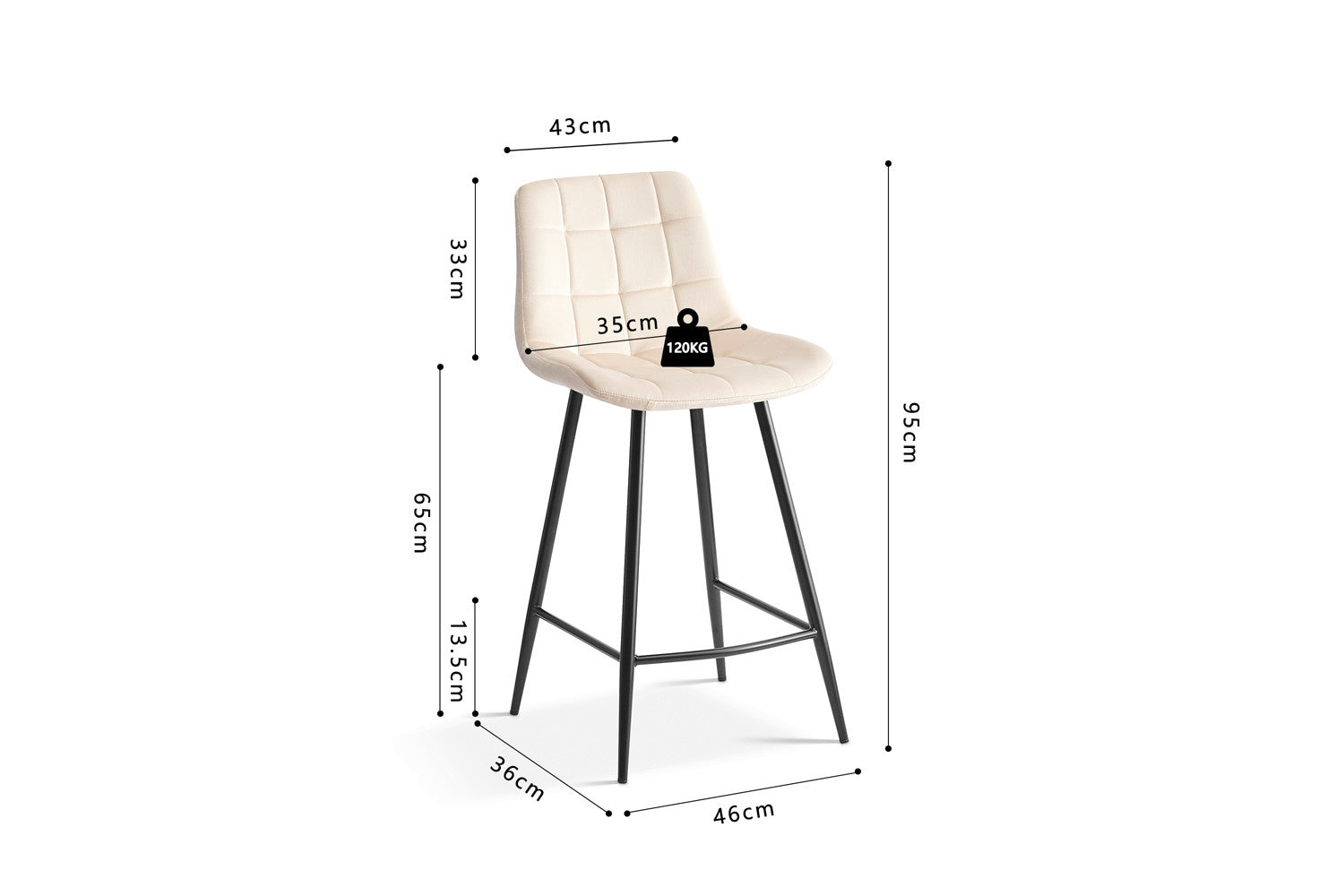 Rousseau - Barstoel Juta Fluweel Beige - 95x46x36 cm