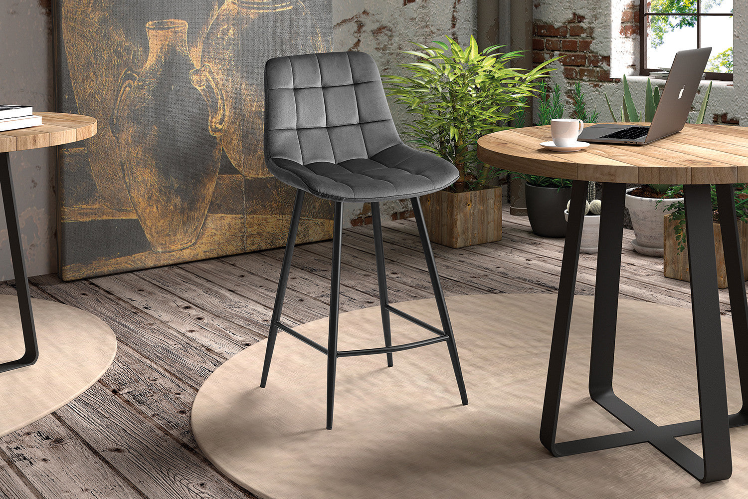 Rousseau - Tabouret de bar Juta Velours Gris foncé - 95x46x36 cm
