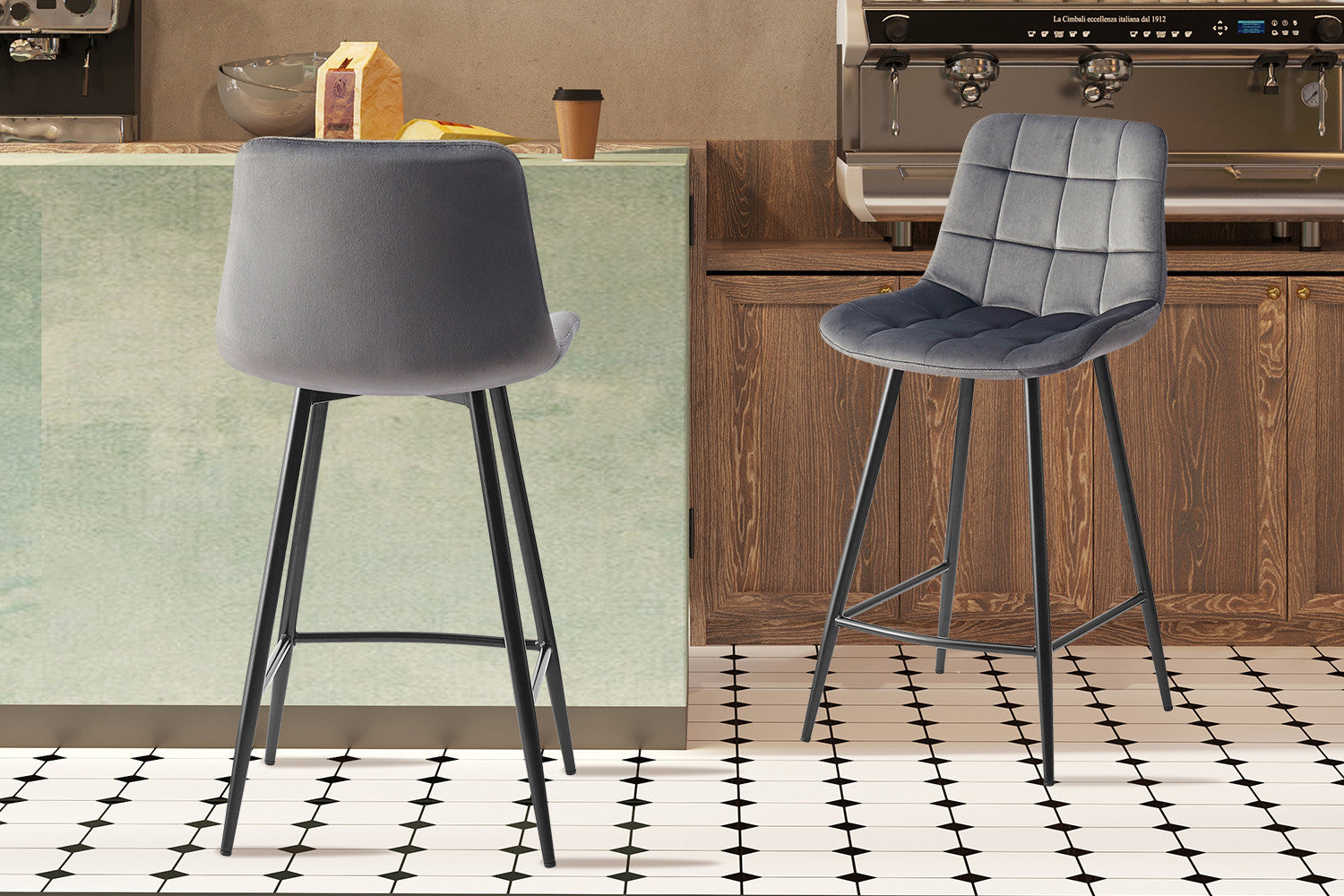 Rousseau - Counterstoel Juta Fluweel Taupe - 95x46x36 cm