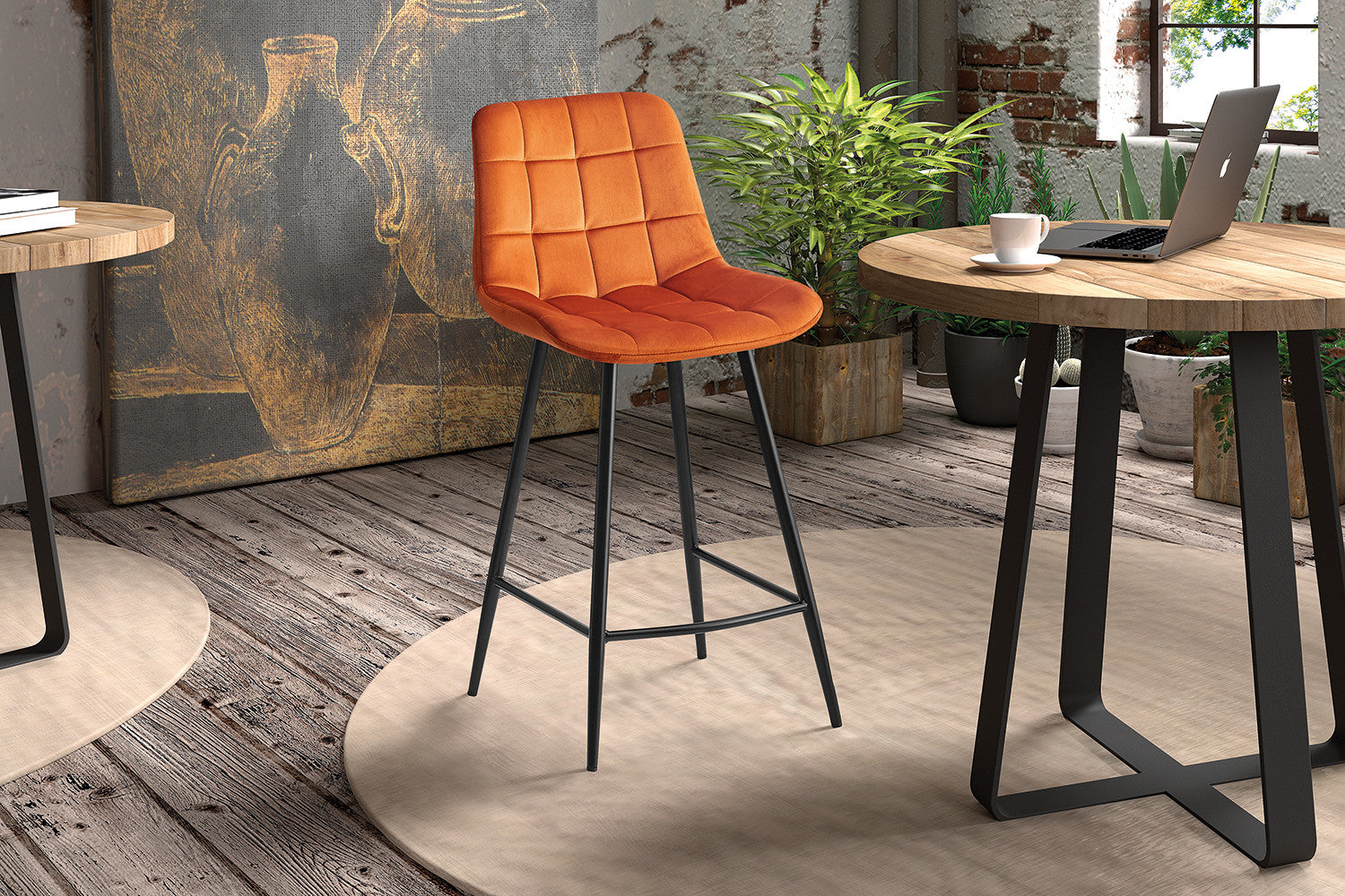 Rousseau - Tabouret de bar Juta Velours Orange - 95x46x36 cm