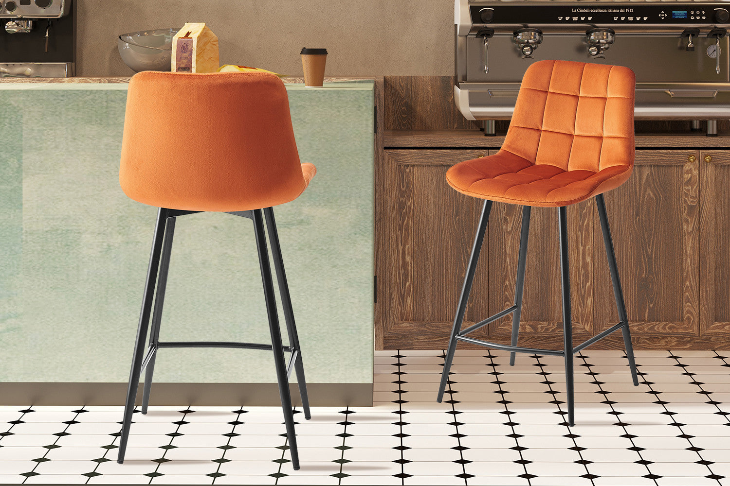 Rousseau - Counterstoel Juta Fluweel Oranje - 95x46x36 cm