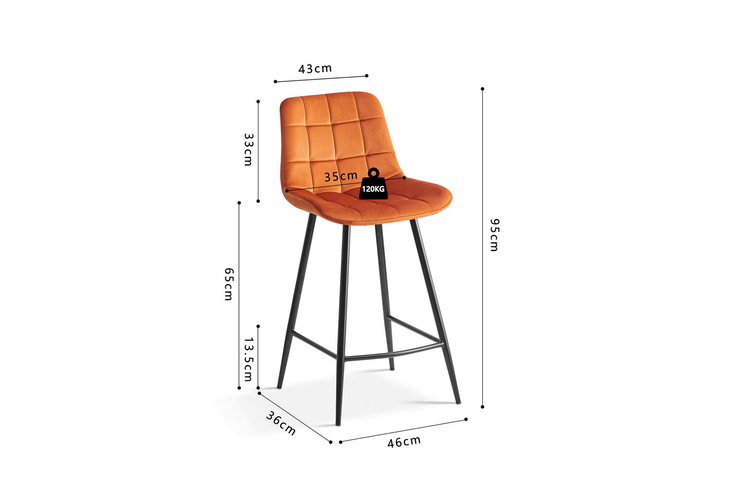 Rousseau - Barstoel Juta Fluweel Oranje - 95x46x36 cm