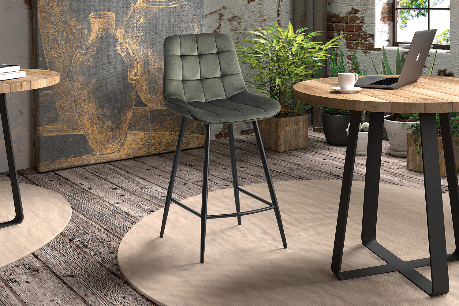 Rousseau - Tabouret de bar Juta Velours Vert - 95x46x36 cm