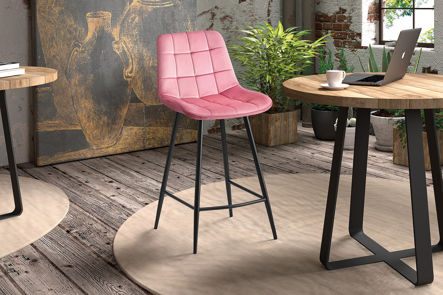 Rousseau - Tabouret de bar Juta Velours Rose - 95x46x36 cm