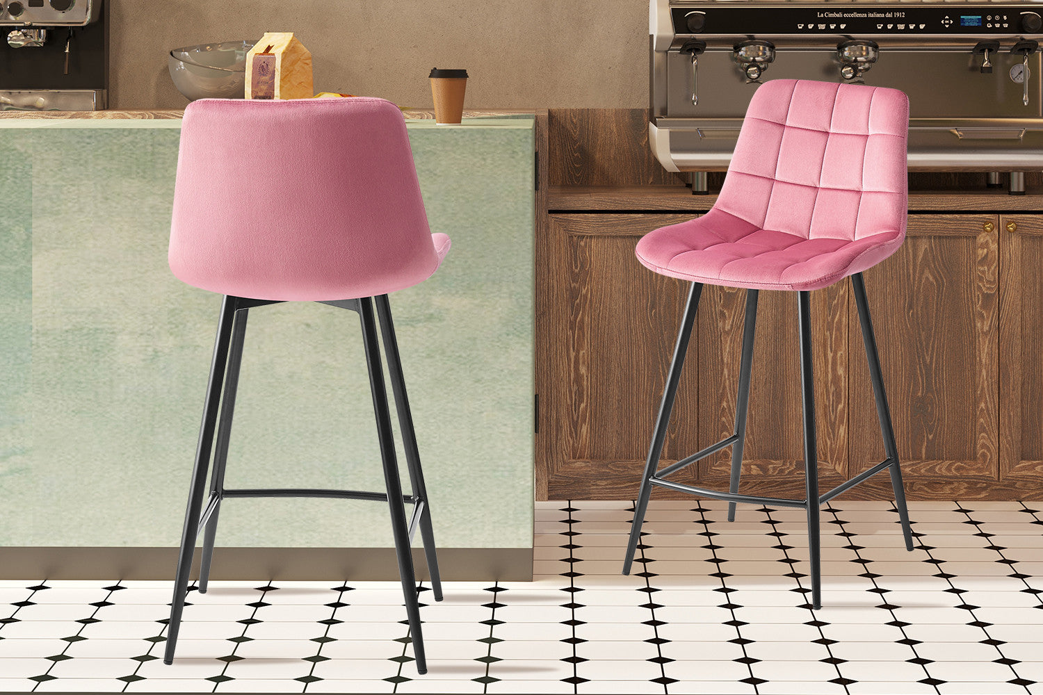 Rousseau - Counterstoel Juta Fluweel Roze - 95x46x36 cm