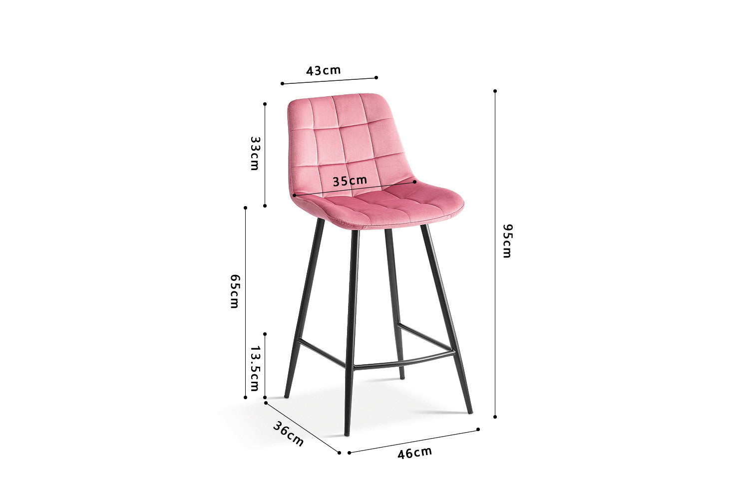 Rousseau - Barstoel Juta Fluweel Roze - 95x46x36 cm