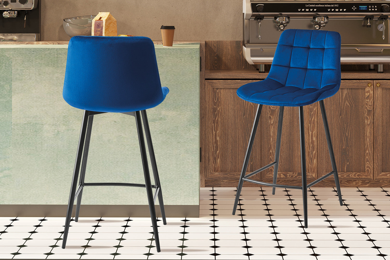 Rousseau - Counterstoel Juta Fluweel Blauw - 95x46x36 cm