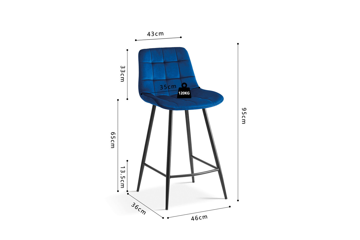 Rousseau - Barstoel Juta Fluweel Blauw - 95x46x36 cm