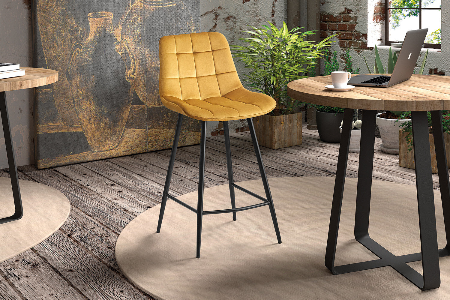 Rousseau - Chaise de bar Juta Velours Or - 95x46x36 cm