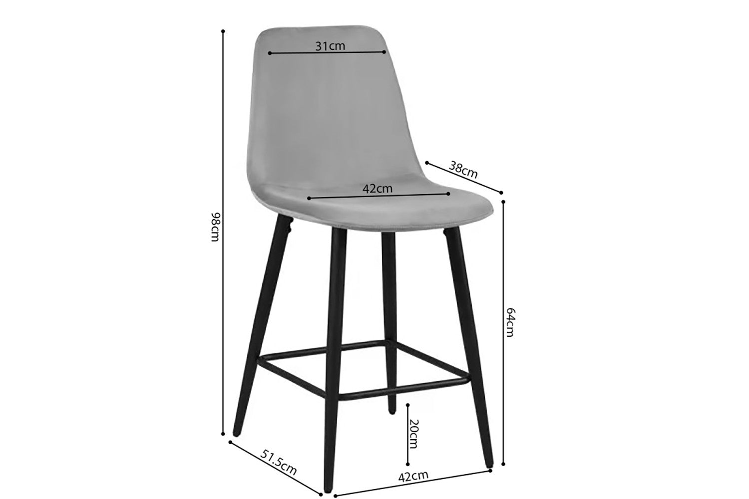 Rousseau - Barstoel Boy Fluweel Grijs - 98x42x51.5 cm