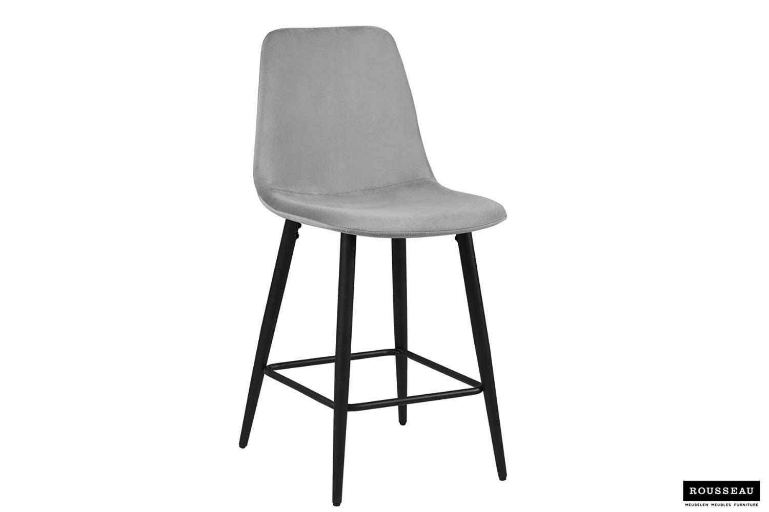 Rousseau - Tabouret de bar Boy Velours Gris - 98x42x51,5 cm
