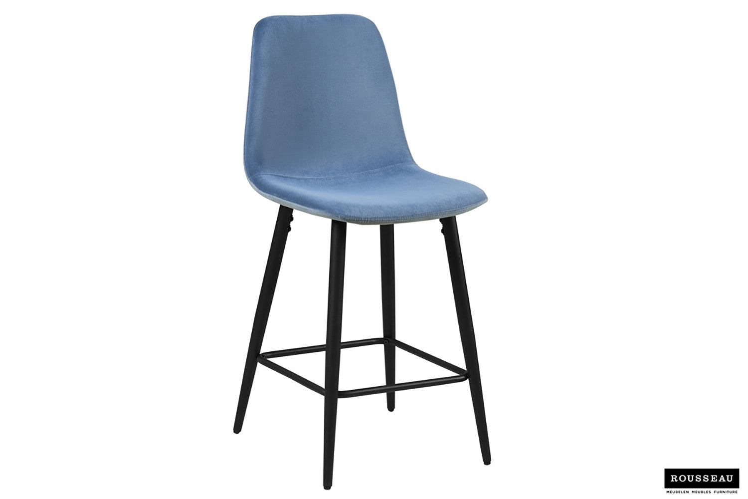 Rousseau - Tabouret de bar Boy Velours Bleu clair - 98x42x51,5 cm
