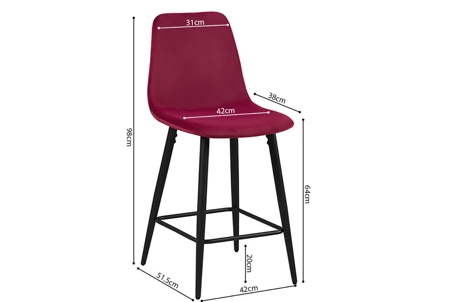 Rousseau - Barstoel Boy Fluweel Bordeaux - 98x42x51.5 cm