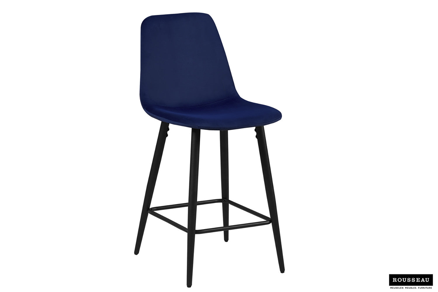 Rousseau - Chaise de Bar Boy Velours Bleu Foncé - 98x42x51,5 cm