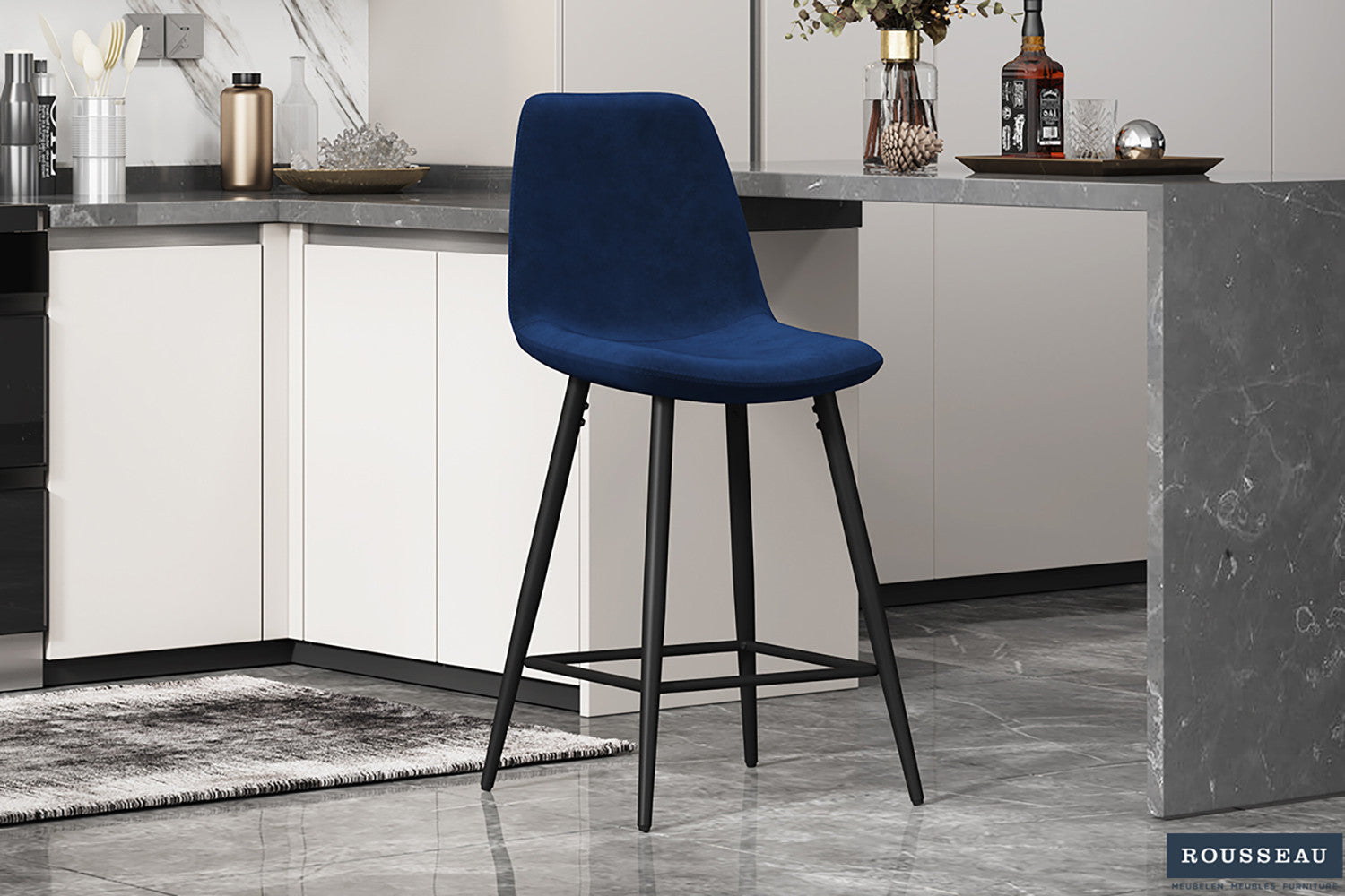 Rousseau - Counterstoel Boy Fluweel Donkerblauw - 98x42x51.5 cm