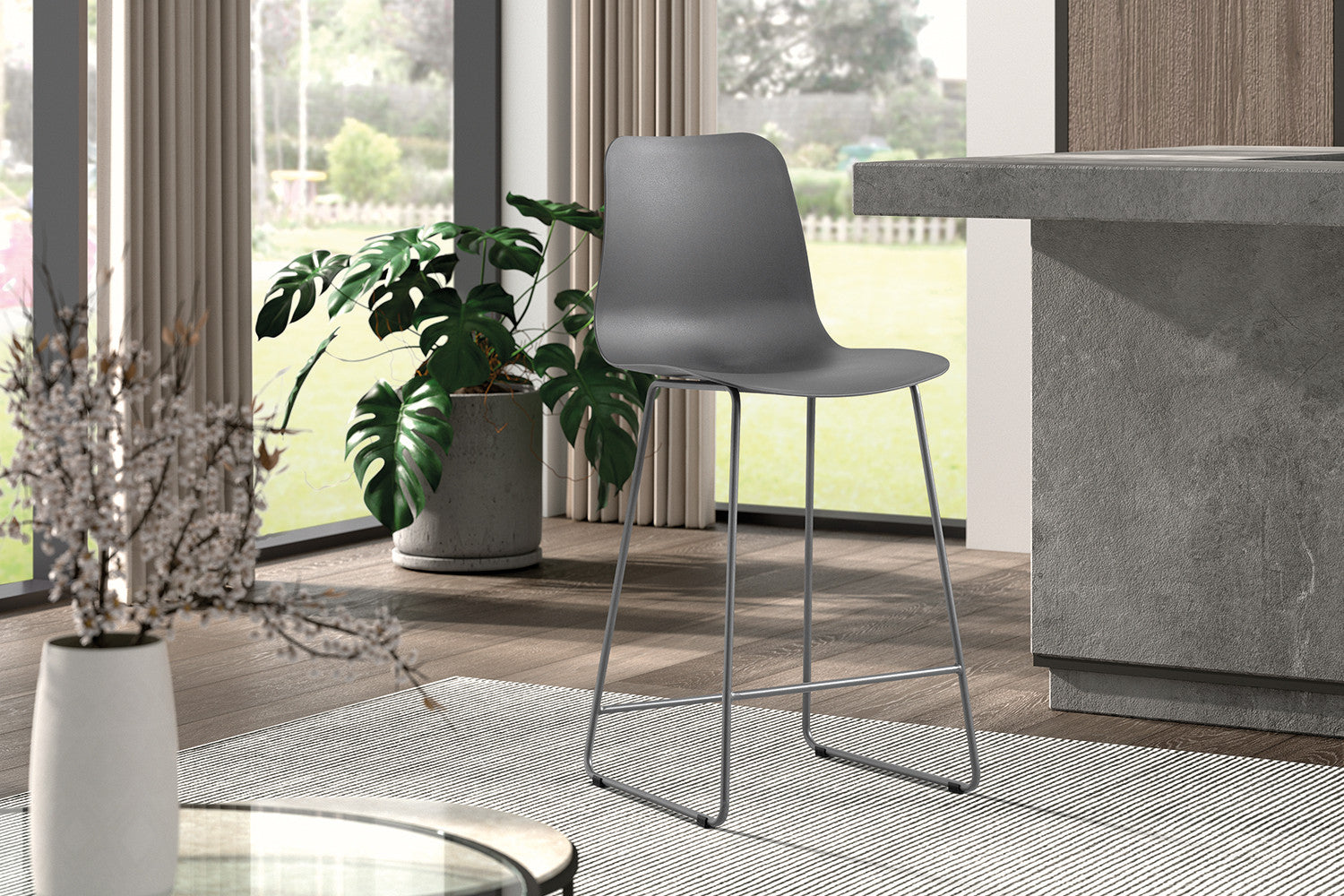 Rousseau - Chaise de bar Marie PP Gris - 100.5x51x44cm