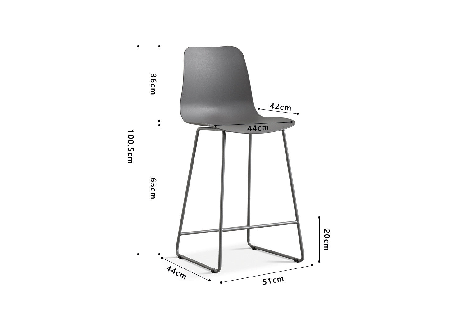 Rousseau - Chaise de bar Marie PP Gris - 100.5x51x44cm