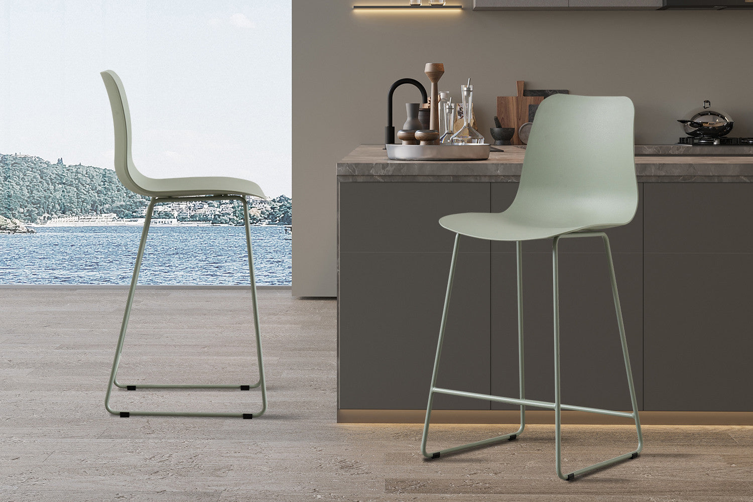Rousseau - Counterstoel Marie PP Grijs-groen - 100.5x51x44cm
