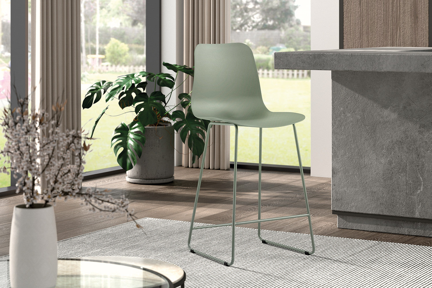 Rousseau - Chaise de bar Marie PP Gris-vert - 100.5x51x44cm