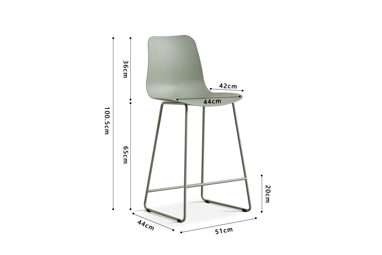Rousseau - Chaise de bar Marie PP Gris-vert - 100.5x51x44cm