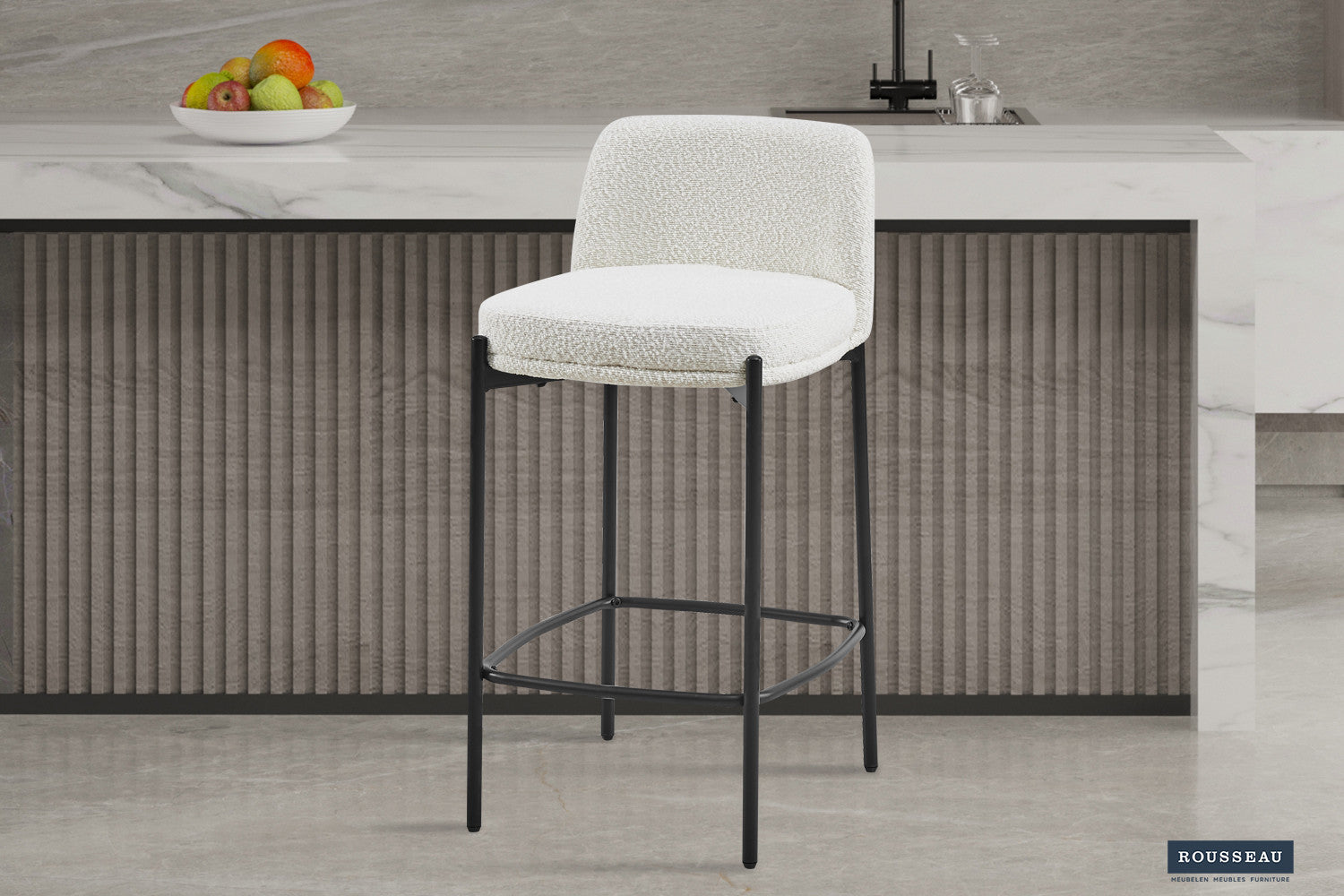 Rousseau - Chaise de bar Ella Tissu Blanc - 85x37,5x46 cm