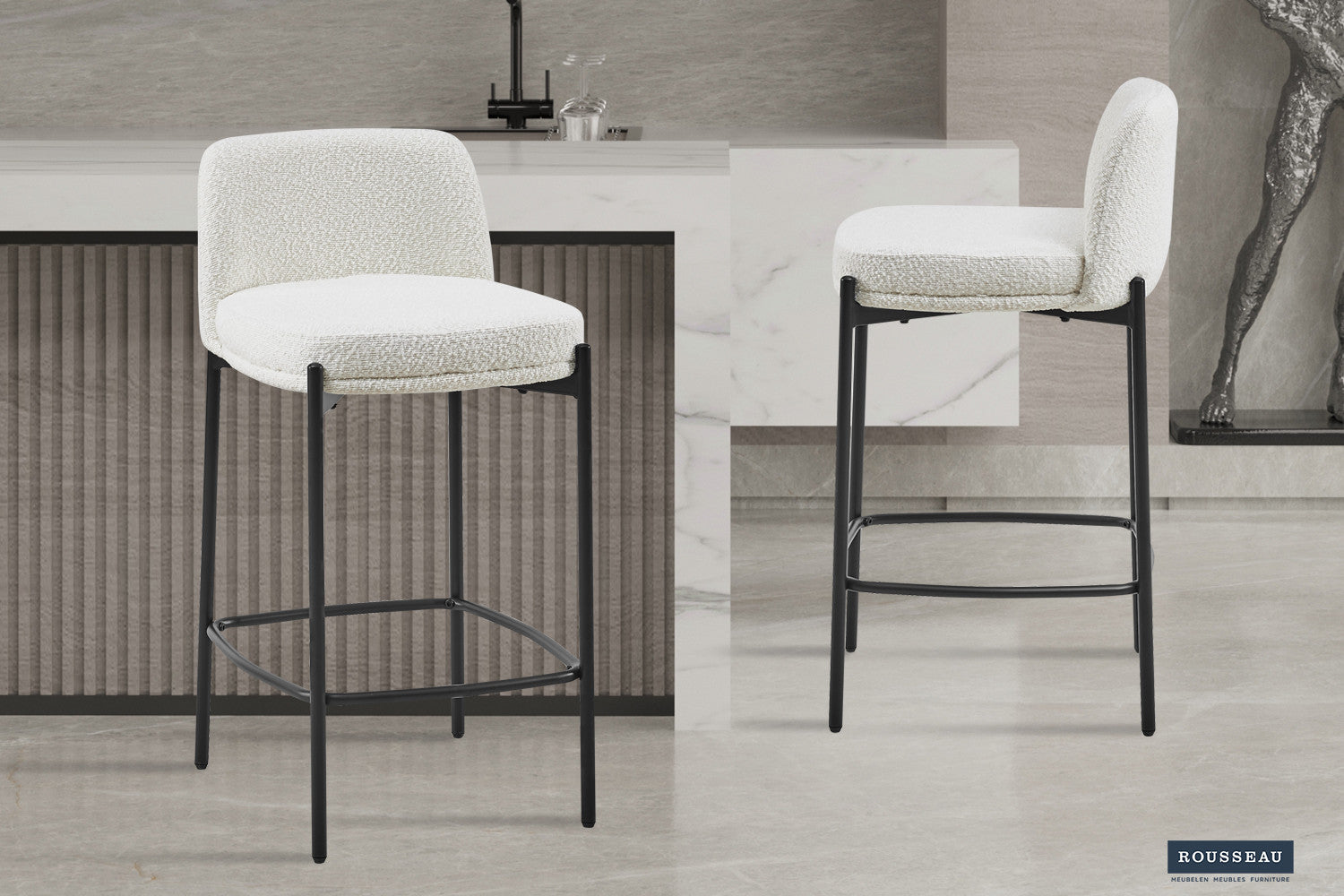 Rousseau - Counterstoel Ella Stof Wit - 85x37.5x46 cm