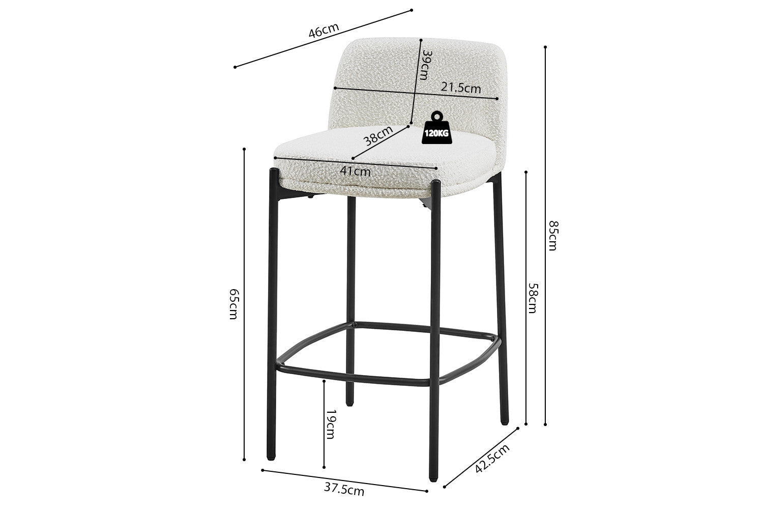 Rousseau - Barstoel Ella Stof Wit - 85x37.5x46 cm