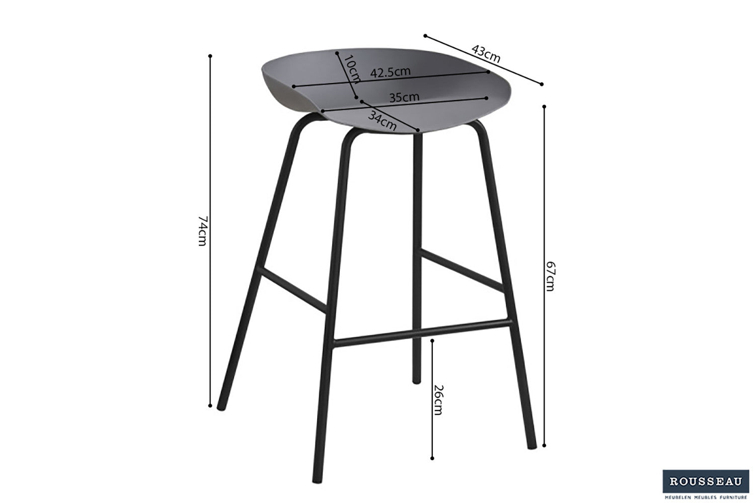 Rousseau - Barstoel Anna PP Grijs - 75x42.5x46 cm