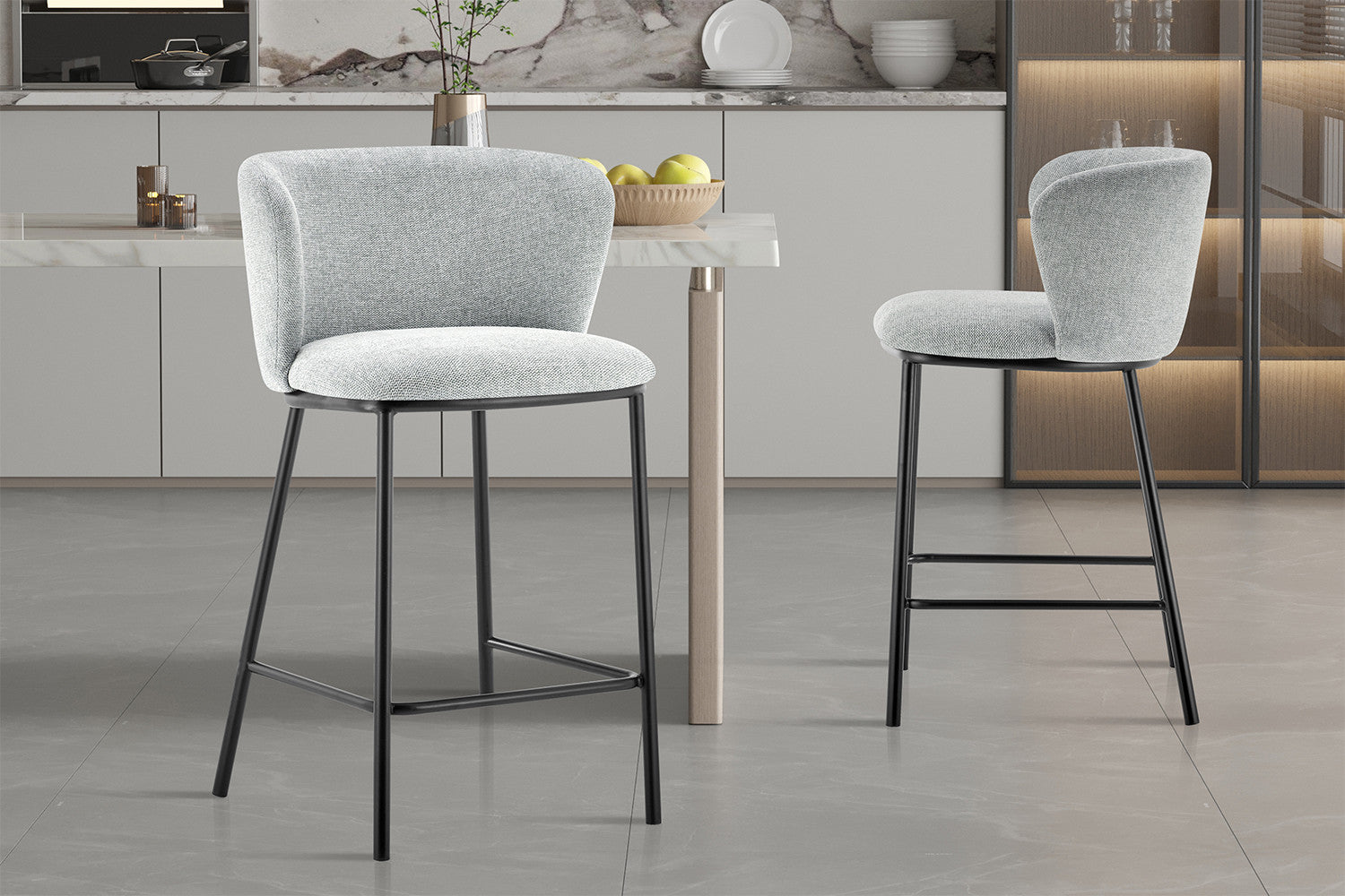 Rousseau - Chaise de bar Arthur Tissu Gris clair - 88,5x53x50,5 cm