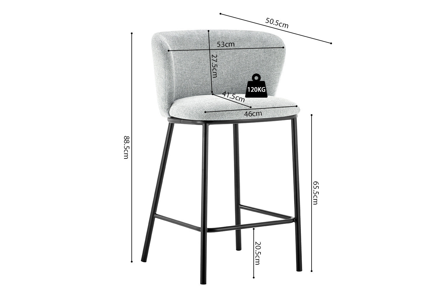 Rousseau - Barstoel Arthur Stof Lichtgrijs - 88.5x53x50.5 cm