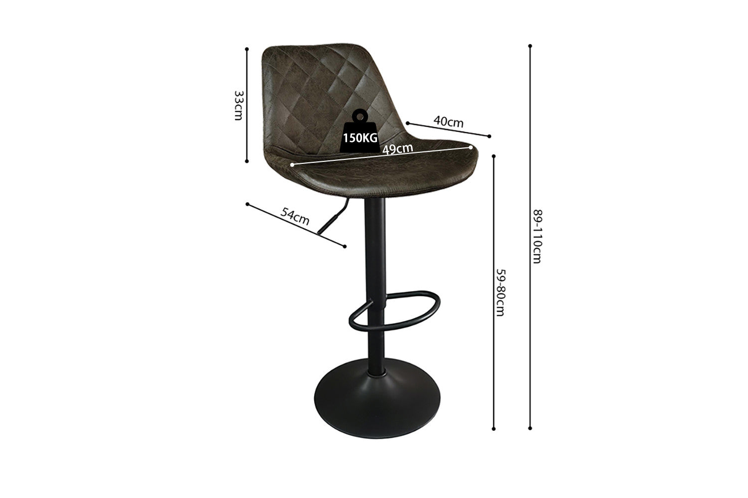 Rousseau - Barstoel Madrid PU Donkerbruin - DEC7999 - 89x49x54 cm