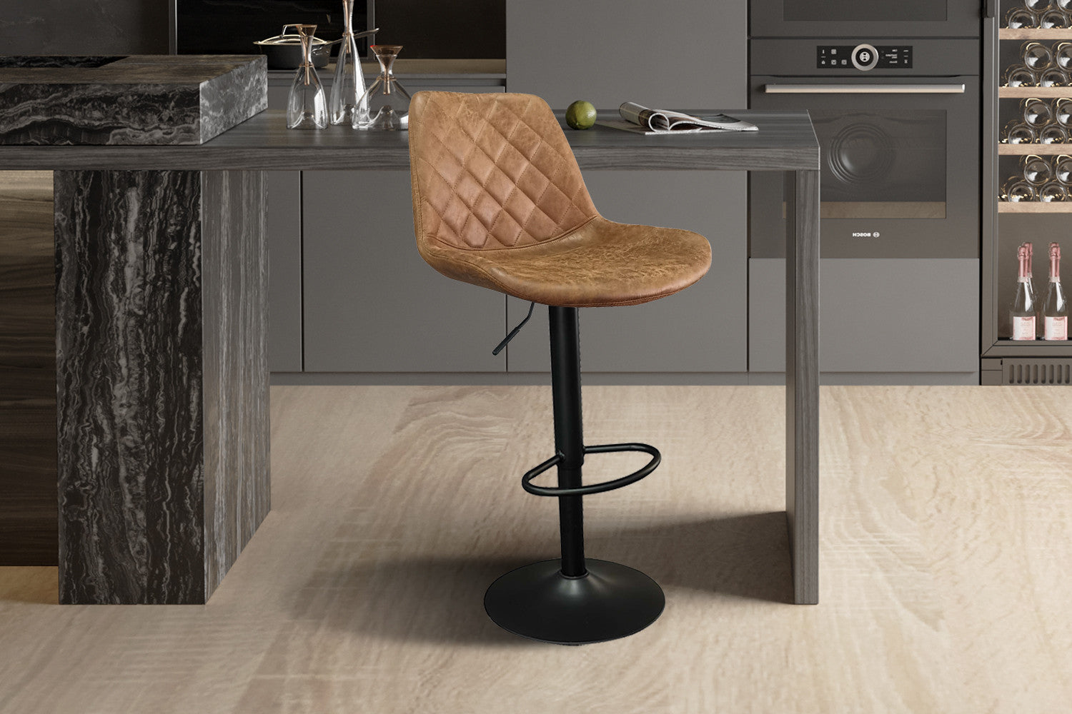 Rousseau - Chaise de bar Madrid PU Cognac - DEC7999 - 89x49x54 cm