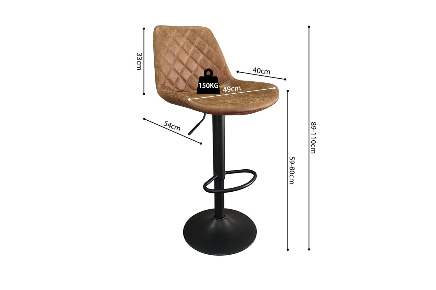 Rousseau - Barstoel Madrid PU Cognac - DEC7999 - 89x49x54 cm